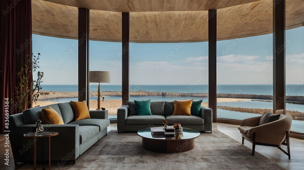 Obraz premium A living room with glass windows
