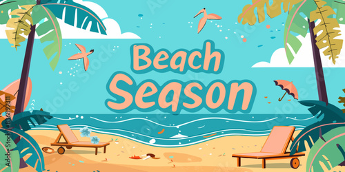 summer background with beach and palm trees