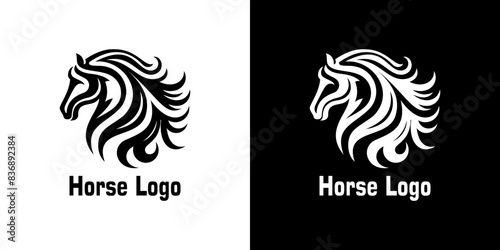 Logo design in the shape of a horse's head with thick hair 