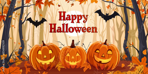 happy halloween background with pumpkins