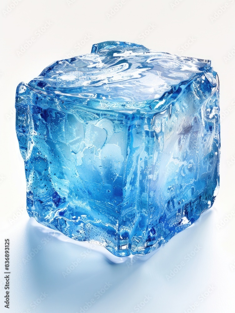 Obraz premium Blue Ice Cube on White Surface
