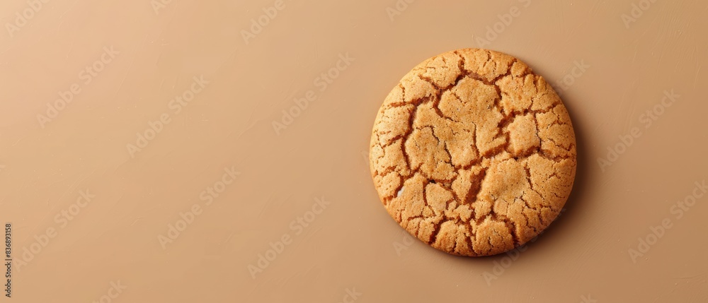 Top View of a Peanut Butter Cookie Against a Light Brown Textured Background, Minimalist Gourmet Presentation, Copy Space Top View of a Peanut Butter Cookie Against a Light Brown Textured Background, Minimalist Gourmet Presentation, Copy Space