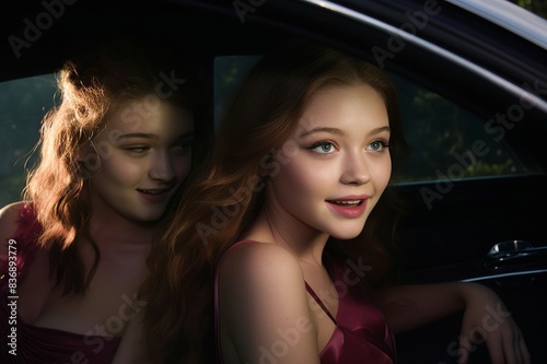 teenage girls looking out of limo window © alisaaa