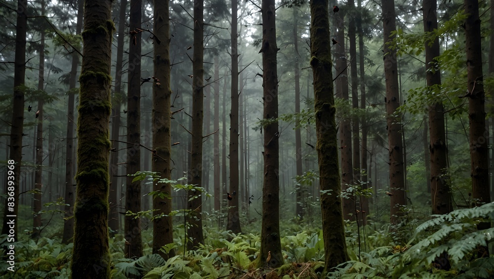 Fototapeta premium The symphony of sounds created by birds in a dense forest ai_generated