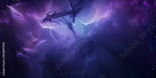 Space theme, dark matter, dark theme, Hero header background image for software development website, dim lighting, purples and blues photo