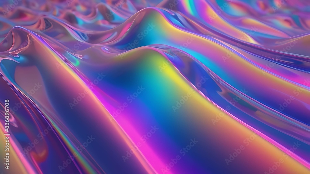 Fototapeta premium Abstract holographic iridescent neon liquid metal texture background. Colorful abstract gleaming fluid material.