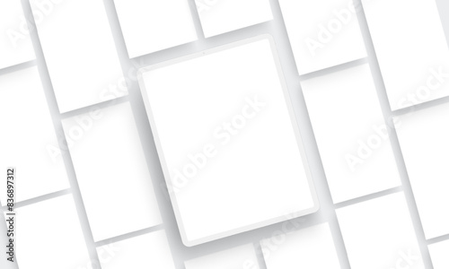 Clay Tablet Computer With Blank Screen And Social Media Screens For Showing Your Designs. Vector Illustration