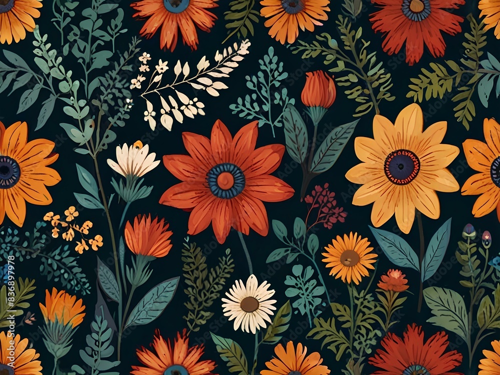 Boho botanical floral seamless pattern Boho botanical floral seamless pattern
