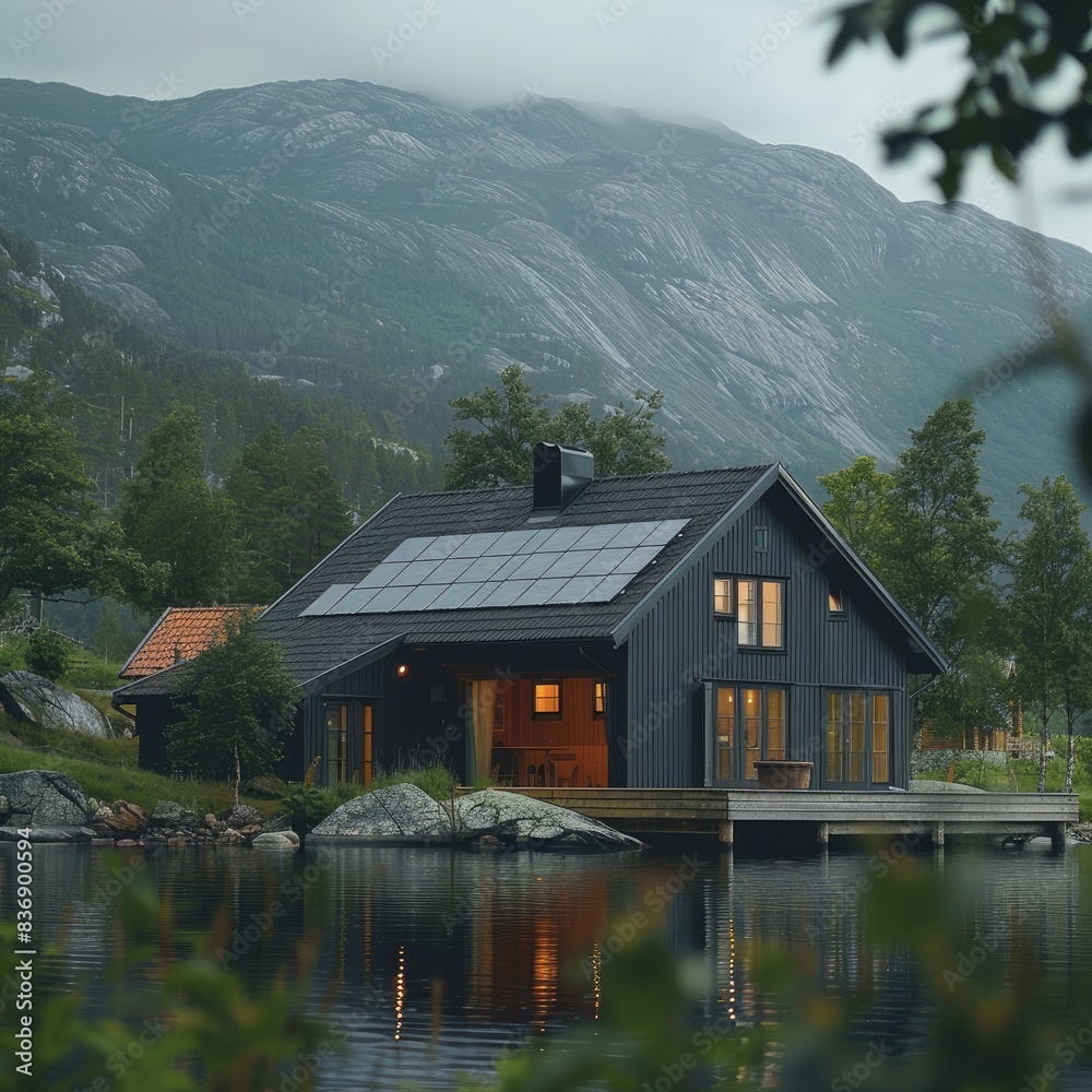 Closeup of Solar Panel on a Norwegian House: Harnessing Renewable Energy in a Scandinavian Setting Closeup of Solar Panel on a Norwegian House: Harnessing Renewable Energy in a Scandinavian Setting