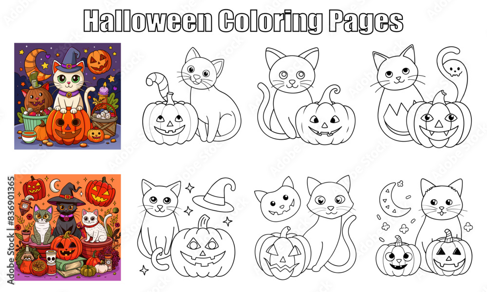 Halloween cat and pumpkin coloring page Halloween cat and pumpkin coloring page