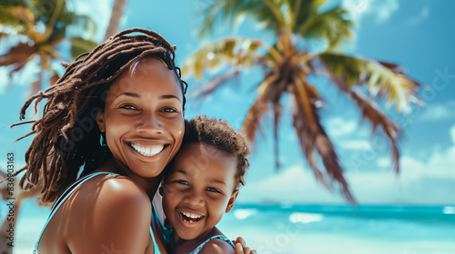 Mother and child at the beach