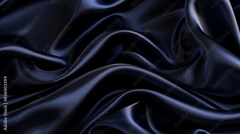 Obraz premium Abstract dark background. Silk satin fabric. Navy blue color. Elegant background with space for design. Soft wavy folds. Christmas, birthday, anniversary, award. Template.