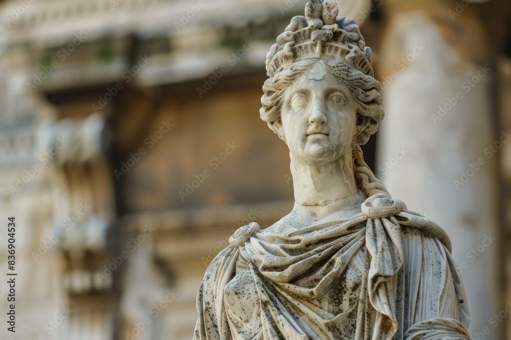 Closeup of a carved stone statue from ancient rome, showcasing intricate detail and historical artistry Closeup of a carved stone statue from ancient rome, showcasing intricate detail and historical artistry