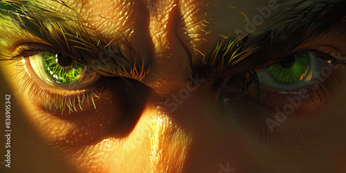 Contempt (Green): A raised eyebrow or slight sneer, indicating disdain or scorn