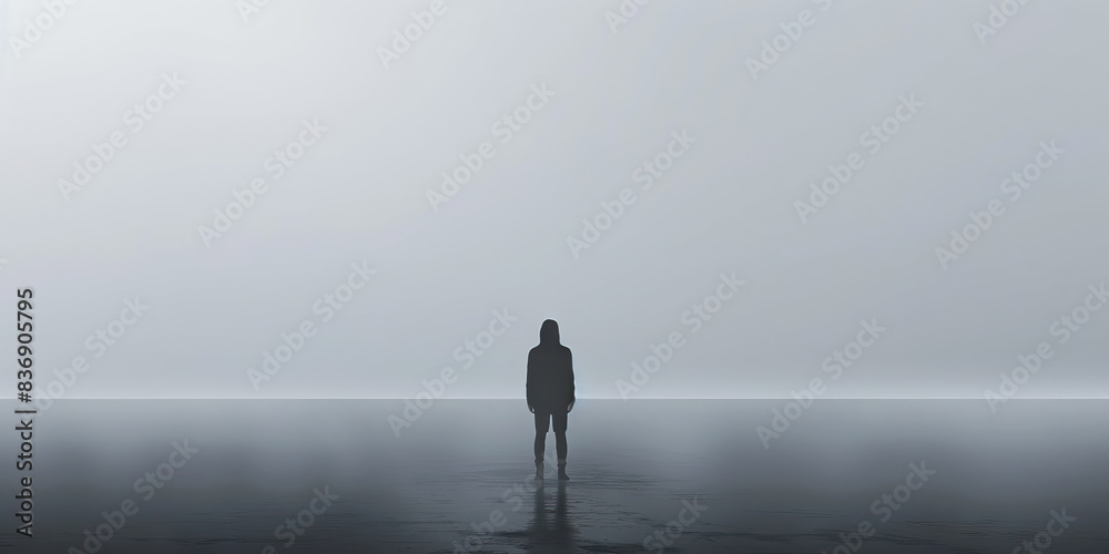 Loneliness (Gray): A single figure or silhouette standing alone, symbolizing isolation Loneliness (Gray): A single figure or silhouette standing alone, symbolizing isolation