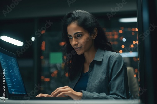 shot of an female it technician in a server room and using a laptop