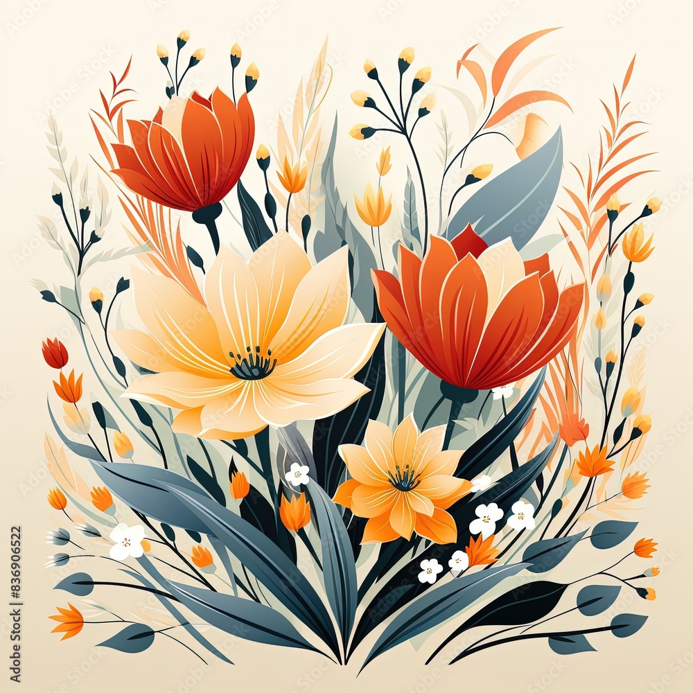 illustration in flat style on the theme of garden flowers, flat vector illustration