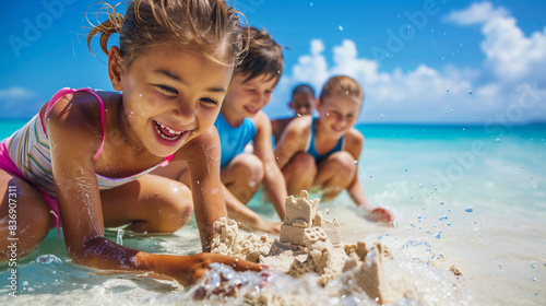 Happy kids at the sea
