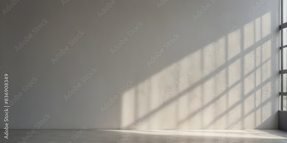 Obraz premium Gray background for product presentation with shadow overlay and light from windows 