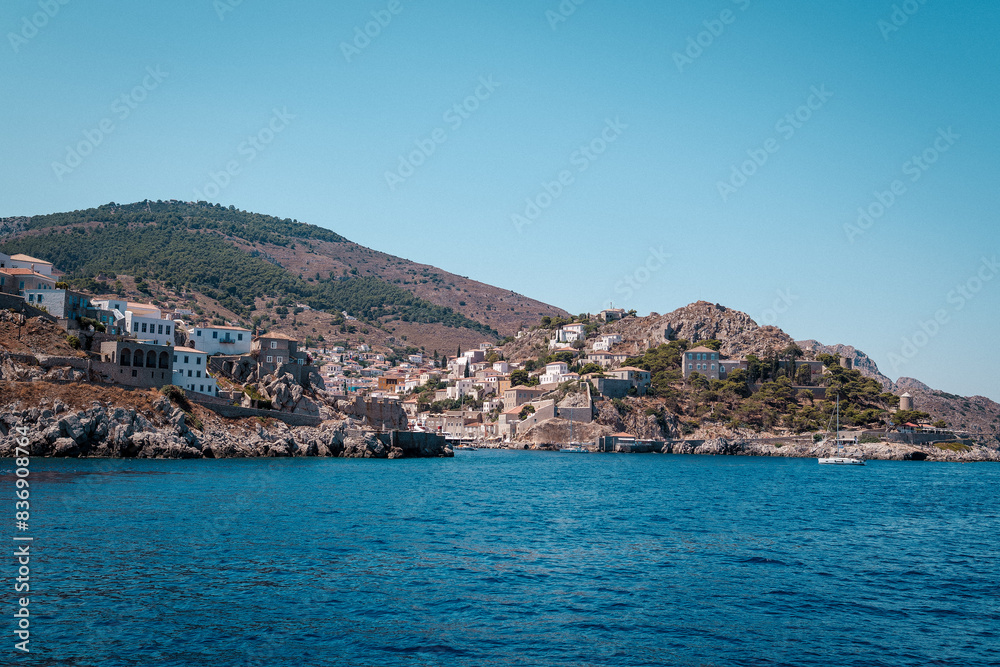 Griechische Insel, Berg, Landschaft, vom Boot, Bootfahren Griechische Insel, Berg, Landschaft, vom Boot, Bootfahren