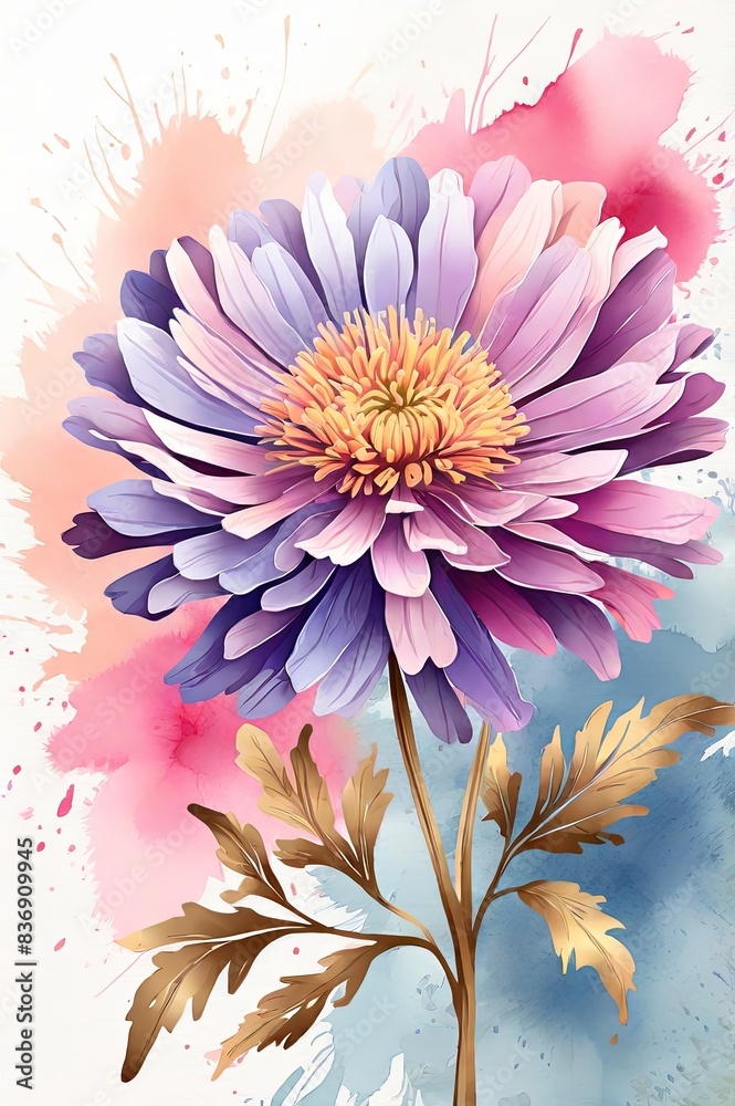 Single Aster Flower with Watercolor Effect Single Aster Flower with Watercolor Effect