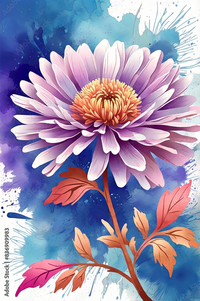 Single Aster Flower with Watercolor Effect Single Aster Flower with Watercolor Effect