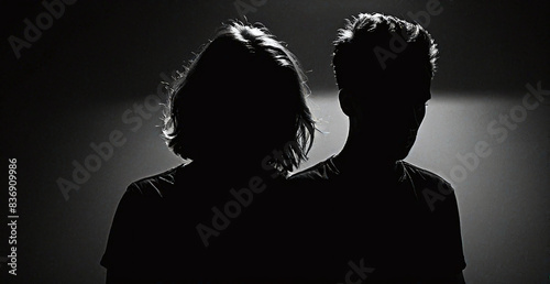 Depressed Figures Silhouette in Darkness