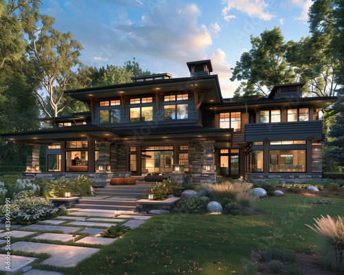 Elegant Craftsman Style New Construction Ash House with Contemporary Design in a Quiet Riverside Setting © Hasnain Arts