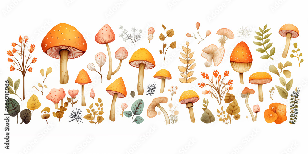 Fototapeta premium Autumn stickers illustration background.