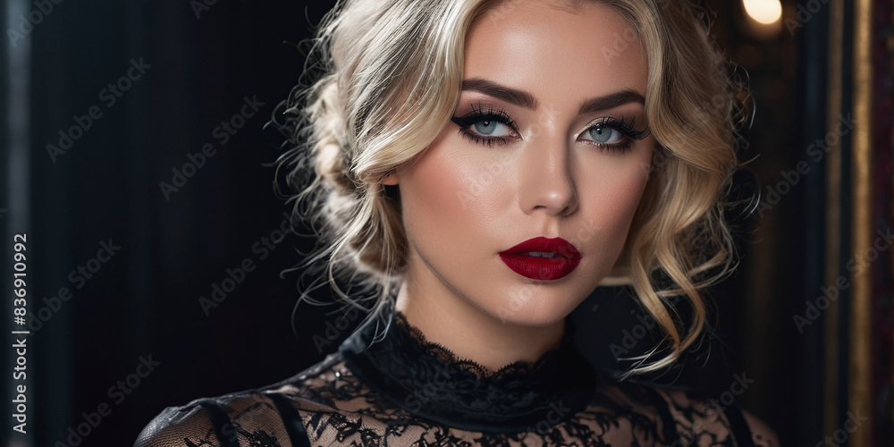 Fototapeta premium Gothic Blonde Woman Portrait on Dark Background
