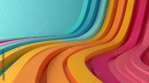 Colorful abstract background with curved vibrant lines in teal, yellow, orange, and pink, creating a dynamic wave pattern.