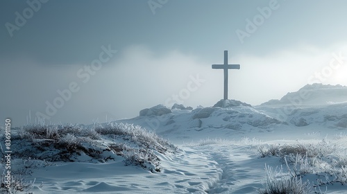 A solitary cross stands against a pristine white backdrop © Brian Carter