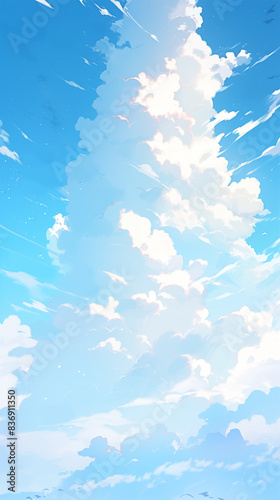 hand drawn cartoon beautiful sky blue sky white clouds illustration background 
