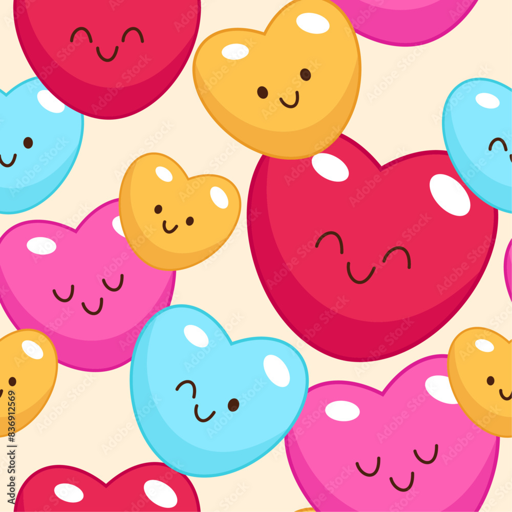 Cheerful smiley heart seamless pattern Cheerful smiley heart seamless pattern