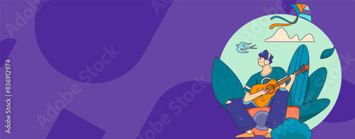 Vector flat illustration of characters in spring
