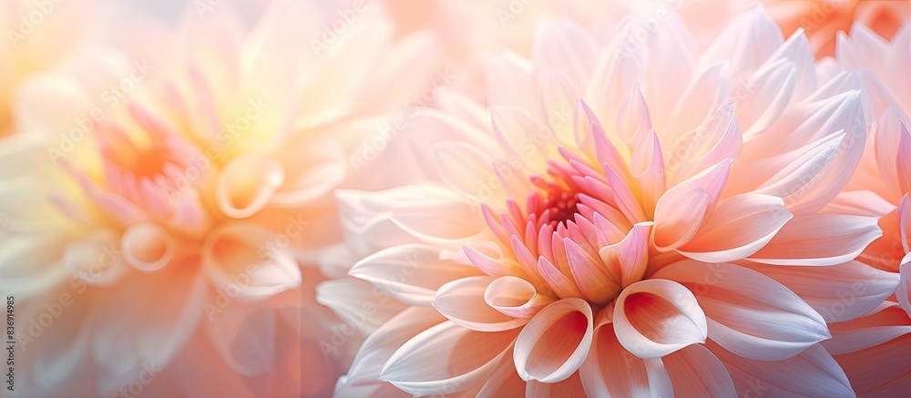 Obraz premium Blurry pink and peach chrysanthemum flower with copy space image.