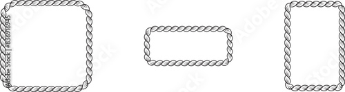 Set of Braided Rope frames Borders of different geometric shapes. round, oval and square, hexagonal. Editable rope frame border isolated on white background.