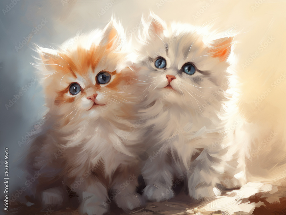 Cat with two kittens. Digital art. Cat with two kittens. Digital art.