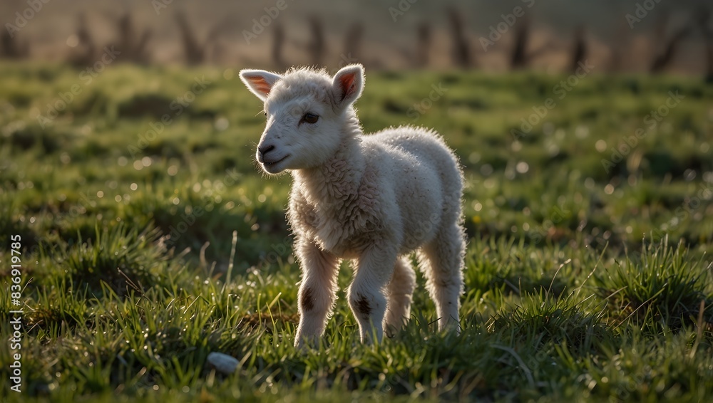 The tender moment of a newborn lamb taking its first hesitant steps on a dew-kissed meadow in the early days of spring ai_generated The tender moment of a newborn lamb taking its first hesitant steps on a dew-kissed meadow in the early days of spring ai_generated