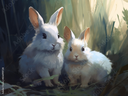 Two rabbits. Digital art.