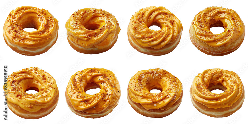 Set of Donut With Pumpkin Frosting And Spice isolated on transparent png background collection set . Generative ai Set of Donut With Pumpkin Frosting And Spice isolated on transparent png background collection set . Generative ai