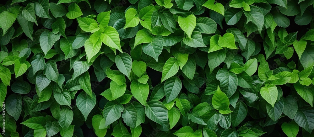Green leaves create a natural wall background with copy space image. Green leaves create a natural wall background with copy space image.