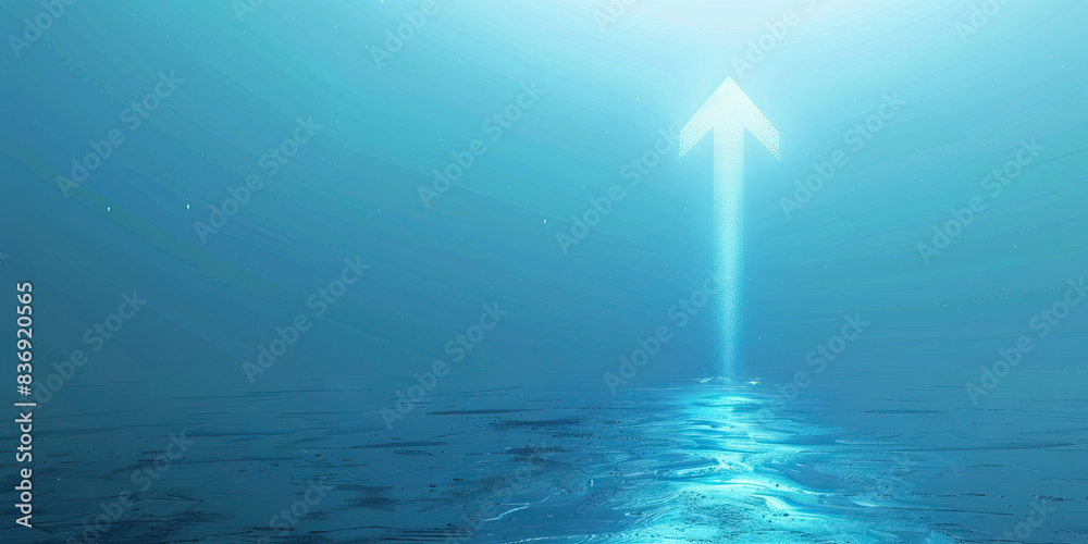 Fototapeta premium Yearning (Light Blue): A stretched, upward-pointing arrow representing a strong desire or longing.