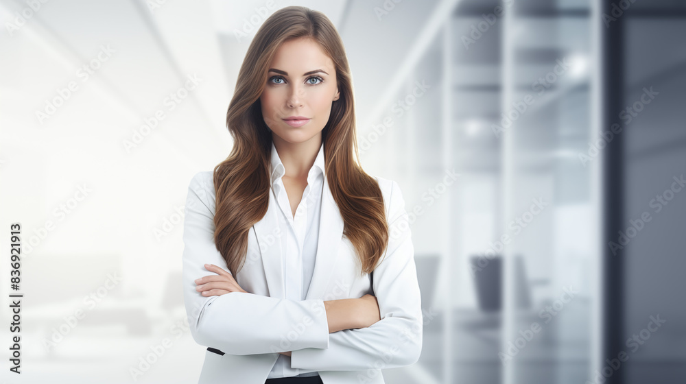 Confident and beautiful Businesswoman Leading Team Collaboration in Modern Office Setting. AI Generative. Confident and beautiful Businesswoman Leading Team Collaboration in Modern Office Setting. AI Generative.