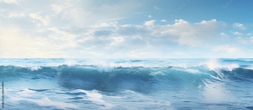 Scenic ocean panorama with waves crashing into the shore, creating a mesmerizing copy space image. Scenic ocean panorama with waves crashing into the shore, creating a mesmerizing copy space image.