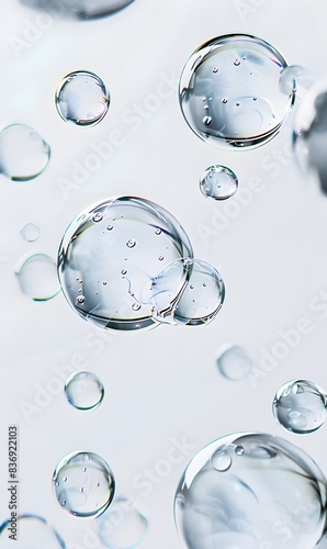 background colorful spheres of oil and water floating in the air, oil bubblesagainst a white background