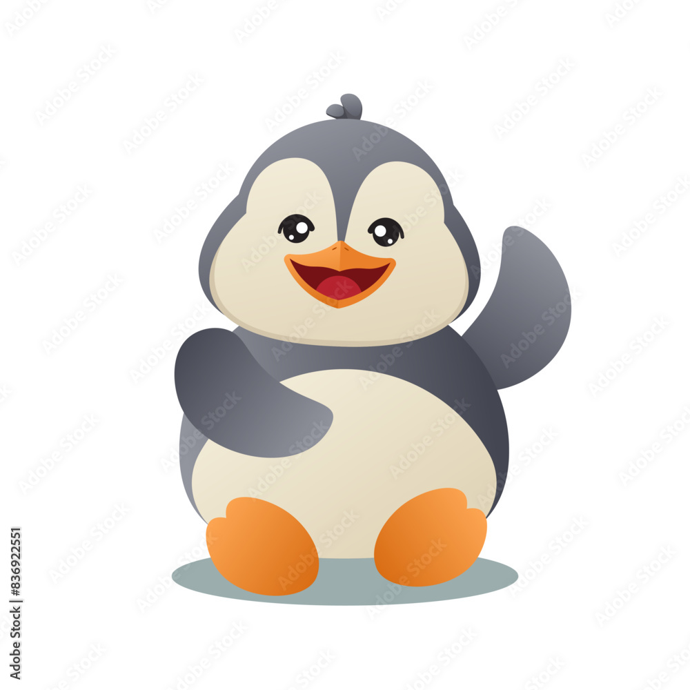 Cute little penguin character is sitting Cute little penguin character is sitting