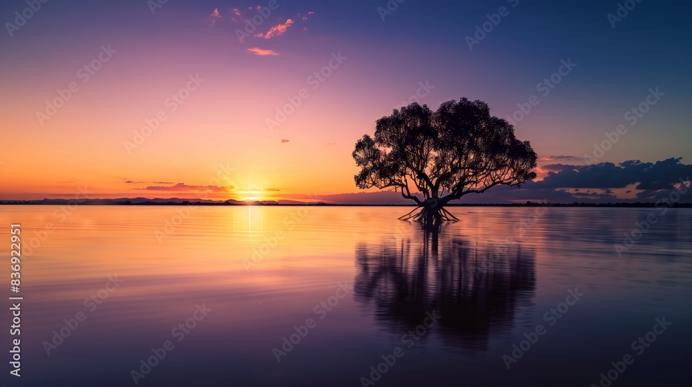 Sunset, Tree, Water Sunset, Tree, Water