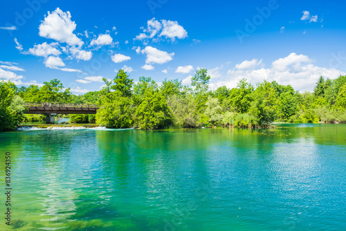 Beautiful green Mreznica river in Belavici village in Croatia  natural landscape