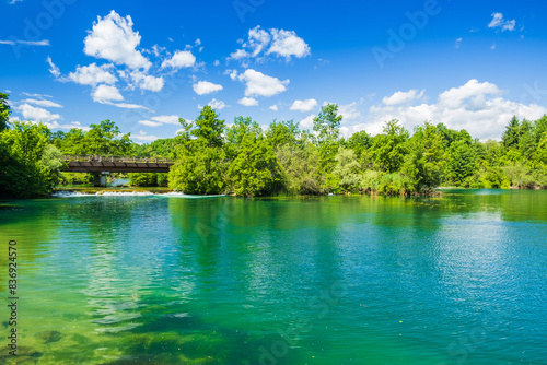 Beautiful green Mreznica river in Belavici village in Croatia  natural landscape